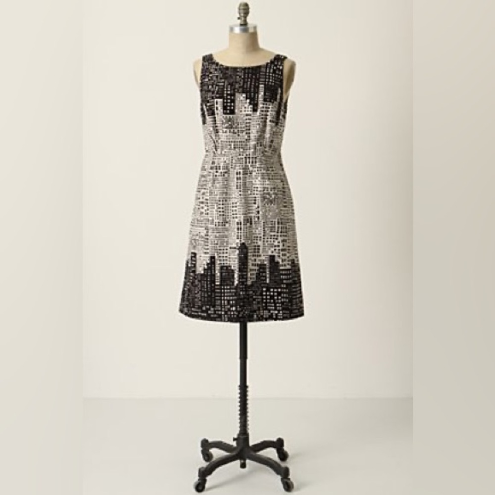 Anthropologie We <3 Vera City Skyline Great Heights Black & Cream Dress Size 0